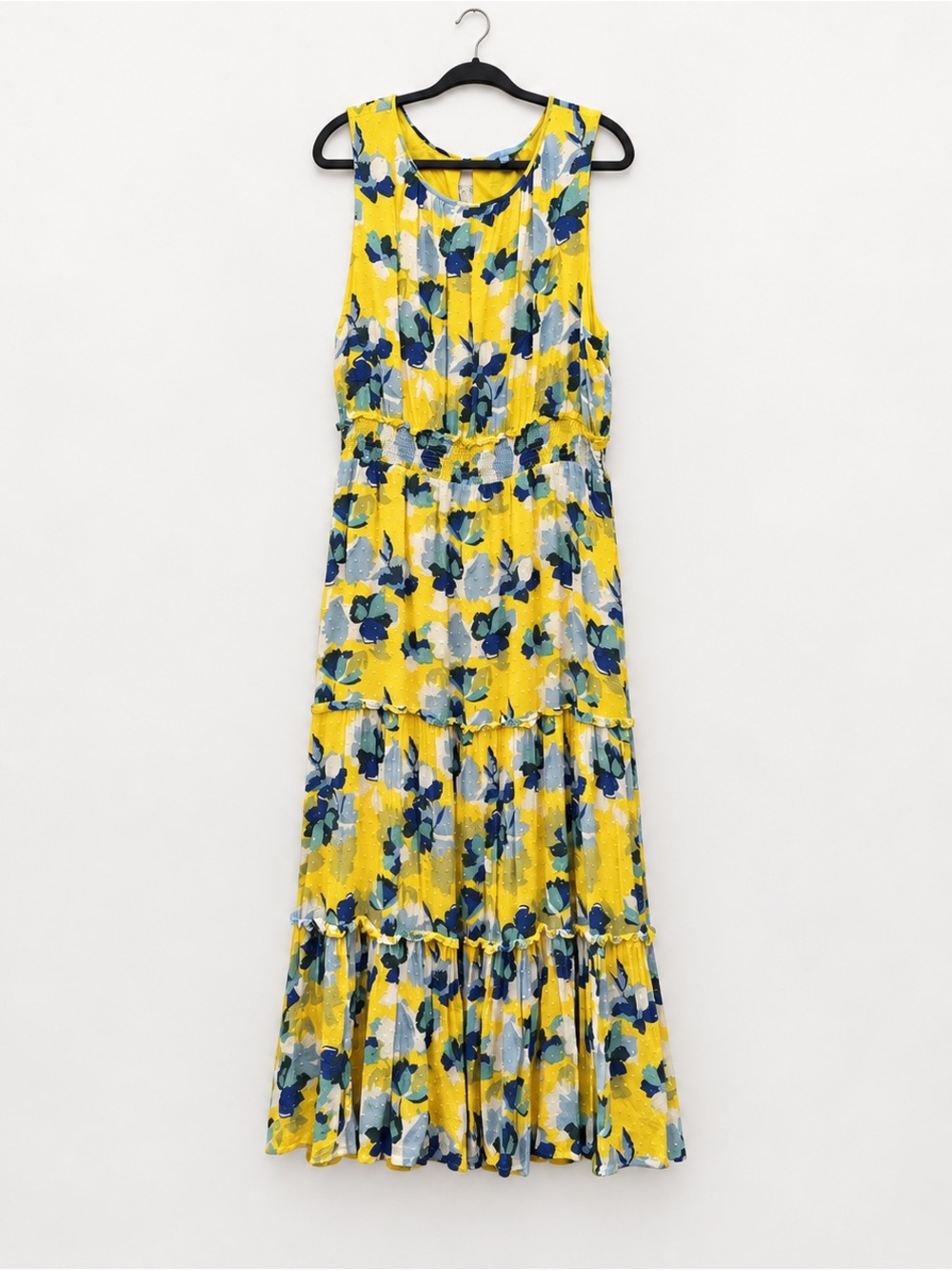 Draper James RSVP Yellow Floral Swiss Dot Tiered Maxi/Tea Length Dress – XXL